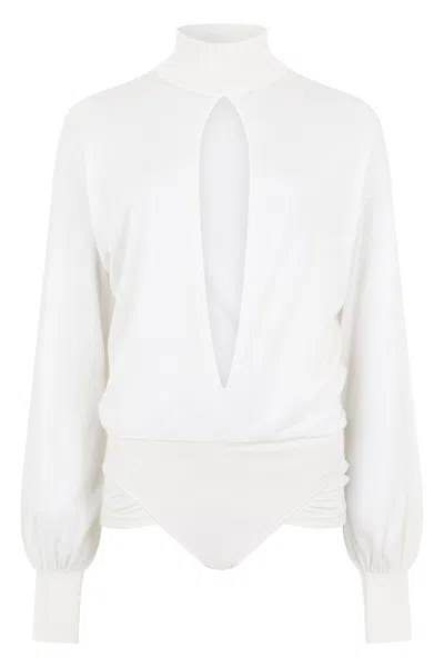 Alaïa Lamb Wool Mesh Bodysuit In White