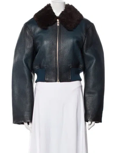 Pre-owned Alaïa Lambskin Bomber Jacket W/ Tags In Blue