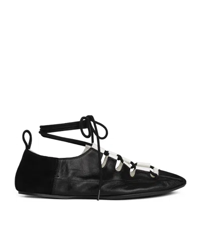 Alaïa Lambskin Lace-up Ballet Flats In Black