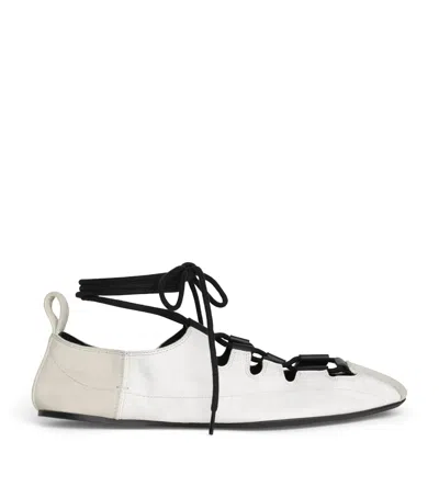 Alaïa Lambskin Lace-up Ballet Flats In White