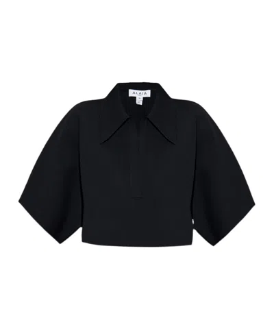 ALAÏA ALAÏA SHORT-SLEEVED CROPPED POLO TOP