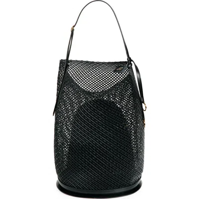 Alaïa Large Hip Leather Net Bucket Bag In Black