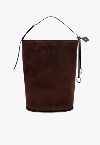 Alaïa Large Hip Suede Bag In Brown