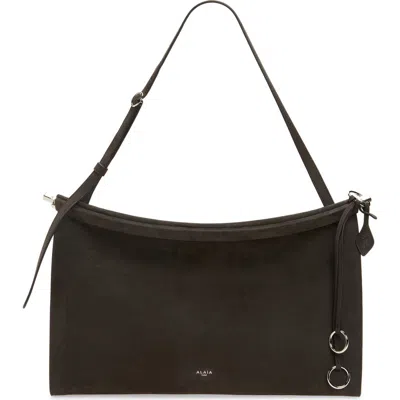 Alaïa Large Le Click East/west Suede Shoulder Bag In Gray