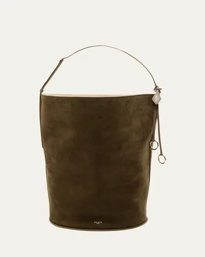 Alaïa Large Suede Hobo Bag In Brown