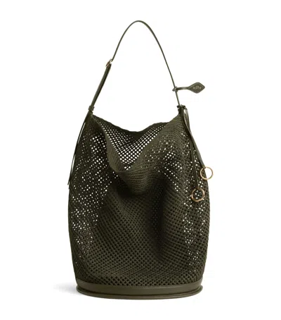 Alaïa Large Suede Net Hip Bucket Bag In Green