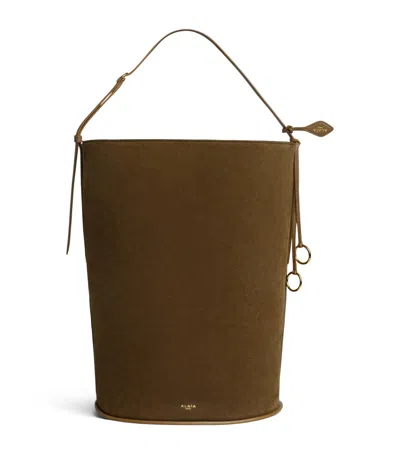Alaïa Large Suede-leather Hip Bucket Bag In Brown
