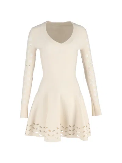 Pre-owned Alaïa Laser-cut Knitted Mini Dress In Neutral