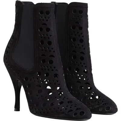 Alaïa Laser Cut Suede Bootie In Black