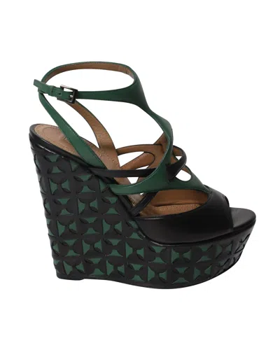 Alaïa Alaia Laser-cut Basket Weave Wedges In Green Leather In Blue