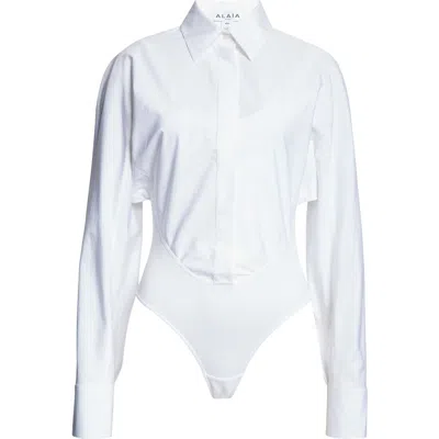 Alaïa Layer Tank & Shirt Thong Bodysuit In Blanc
