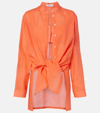 Alaïa Layered Cotton And Linen Shirt In Orange