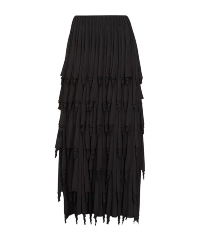 Alaïa Layered Fringed Midi Skirt In Black
