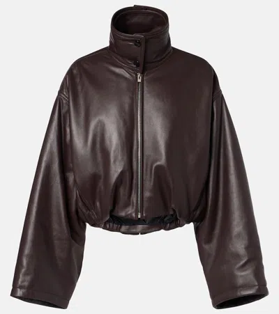 Alaïa Layered Leather Bomber Jacket In Brown