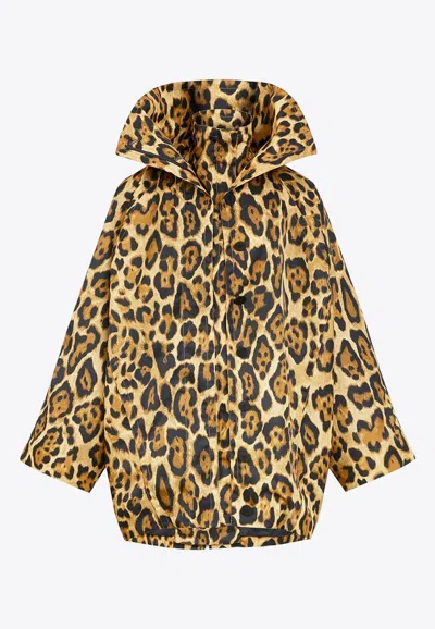 Alaïa Layered Ocelot-print Twill Coat In Brown