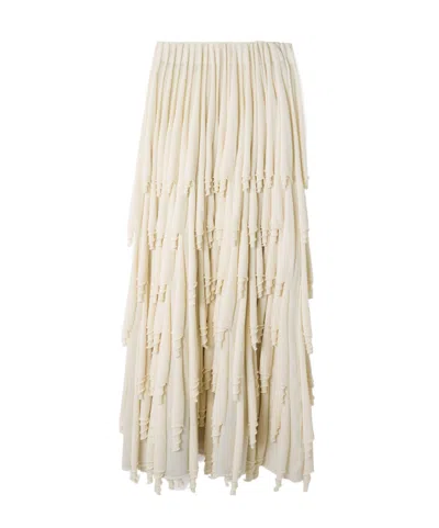 Alaïa Tiered Pleated Wool And Silk-blend Midi Skirt In White