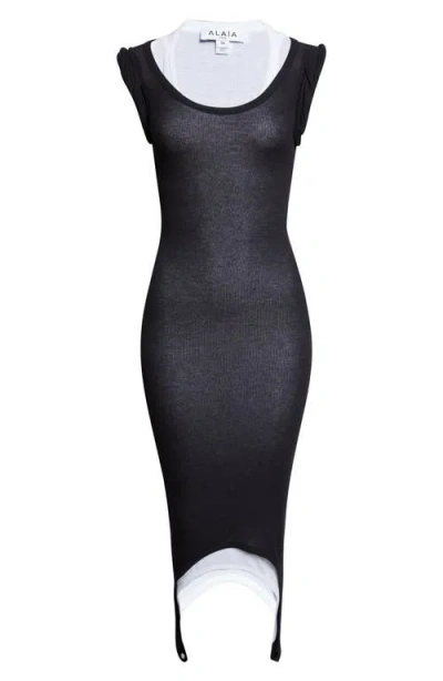 Alaïa Asymmetric Knit Midi Dress In Black