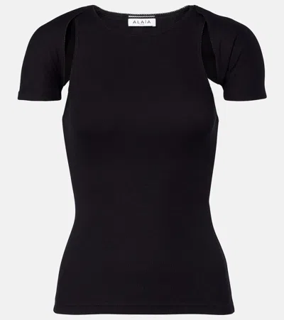 Alaïa Layered Ribbed-knit Jersey Top In Black