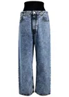 Alaïa Wide Denim Jeans With Knitted Band In Blue Denim