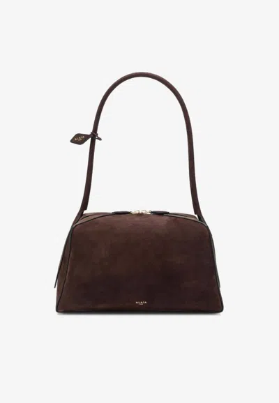 Alaïa Le Bouledogue Bowling Shoulder Bag In Nubuck Leather In Brown