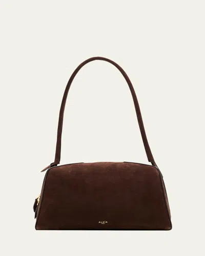 Alaïa Le Bouledogue Bowling Shoulder Bag In Nubuck Leather In Brown