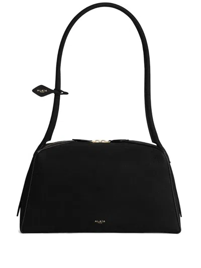 Alaïa Le Bouledogue Bowling Shoulder Bag In Nubuck Leather In Black