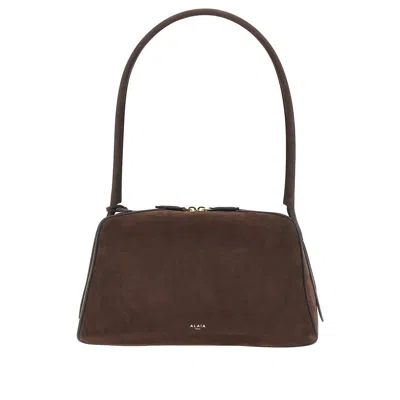 Alaïa Le Bouledogue Bowling Shoulder Bag In Nubuck Leather In Brown