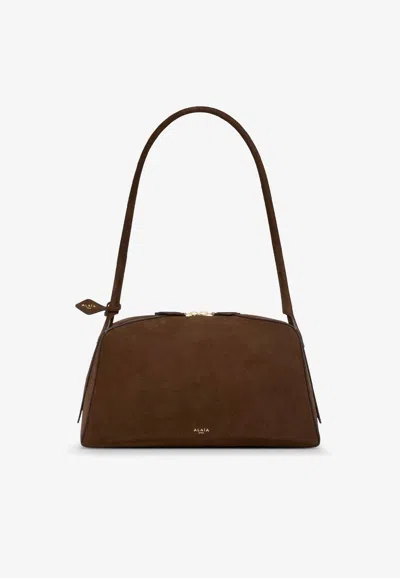 Alaïa Le Bouledogue Bowling Shoulder Bag In Nubuck Leather In Brown