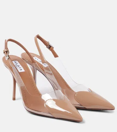 Alaïa Le Caur 90 Patent Leather Slingback Pumps In Beige