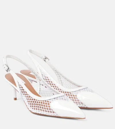 Alaïa Le Caur Patent Leather And Fishnet Slingback Pumps In Weiss