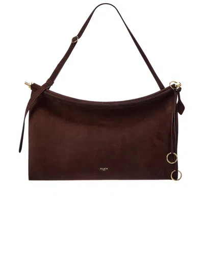 Alaïa Le Click East West Large Suede Satchel In Brown