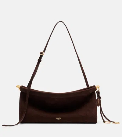 Alaïa Le Click East West Medium Suede Shoulder Bag In Brown