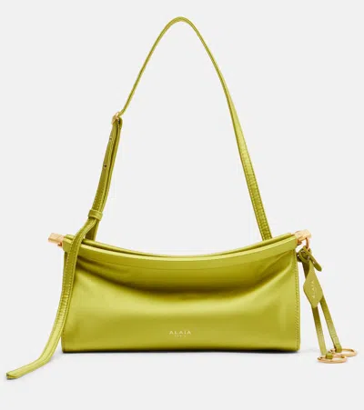 Alaïa Le Click East West Small Leather-trimmed Satin Shoulder Bag In Green