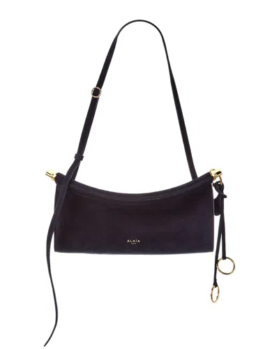 Alaïa Le Click East West Small Suede & Leather Shoulder Bag In Blue