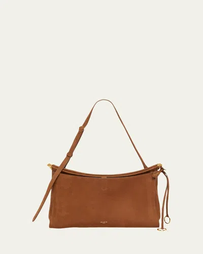 Alaïa Le Click Large East-west Suede Shoulder Bag In Brown