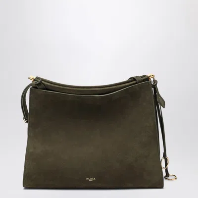 Alaïa Le Click Medium Square Khaki Nubuck Bag In Green