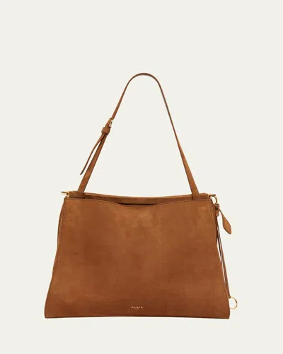 ALAÏA LE CLICK MEDIUM SQUARE TOTE BAG IN NUBUCK LEATHER