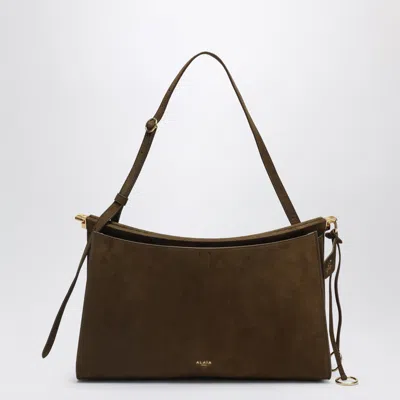 Alaïa Le Click Pocket 35 East-west Shoulder Bag In Green Nubuck In Brown