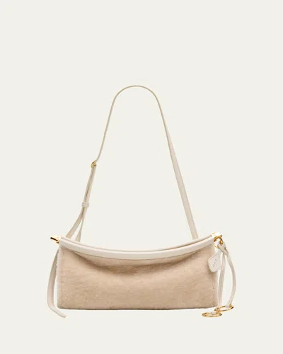 Alaïa Le Click Shaved Shearling Small East-west Shoulder Bag In Neutral