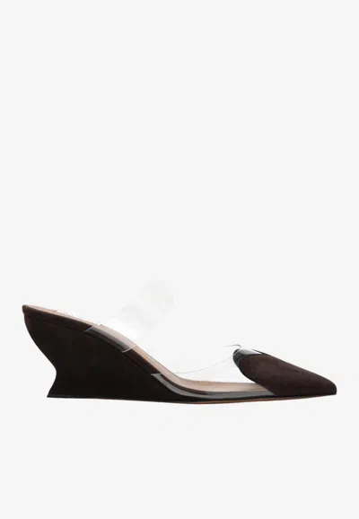 Alaïa Le Coeur 60 Wedge Mules In Brown