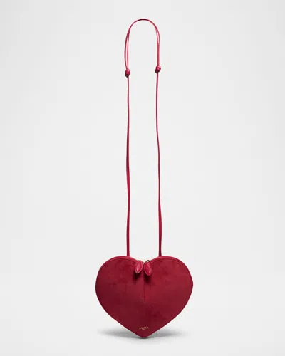 Alaïa Le Coeur Crossbody Bag In Suede In Pink