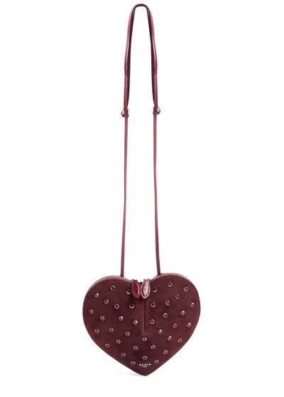 Alaïa Suede Embellished Le Coeur Shoulder Bag In Burgundy