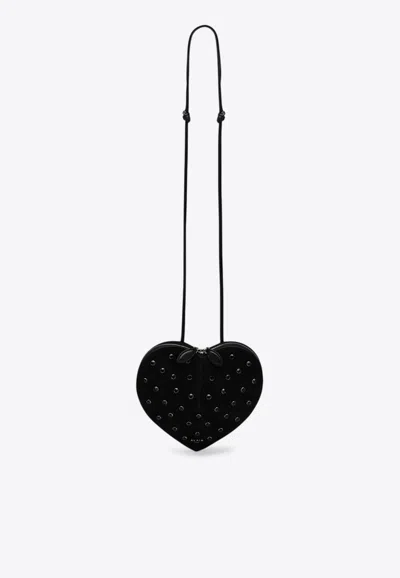 Alaïa Le Coeur Crystal Embellished Suede Crossbody Bag In Black
