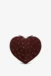 Alaïa Le Coeur Riveted Strass Suede Crossbody Bag In Rouge Grenat