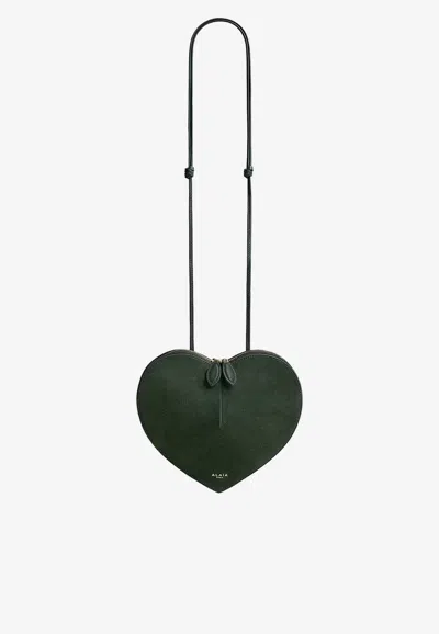 Alaïa Le Coeur Heart-shaped Suede Crossbody Bag In Green