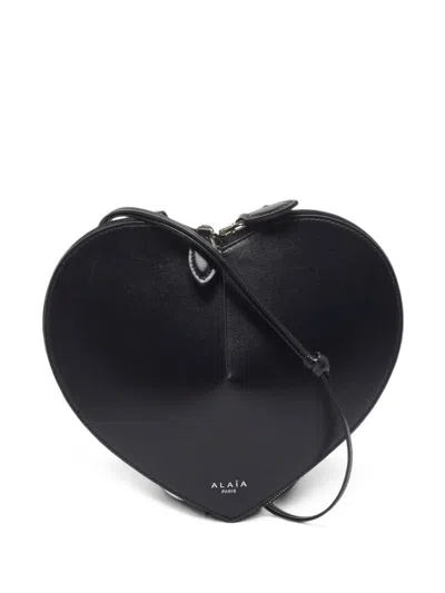 Pre-owned Alaïa Le Coeur Leather Shoulder Bag In Black