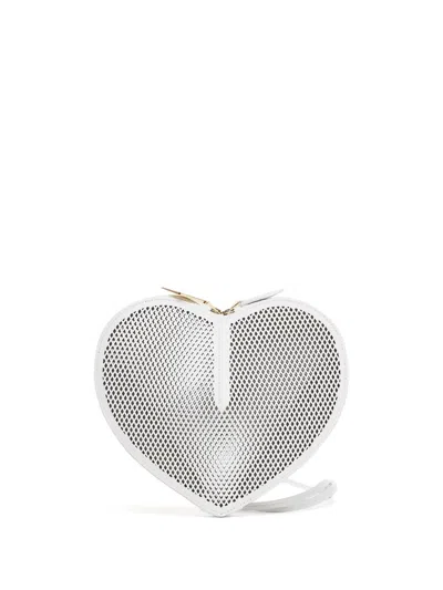 Alaïa Le Coeur Crossbody Bag In Fishnet Leather In 010 Blanc Optique