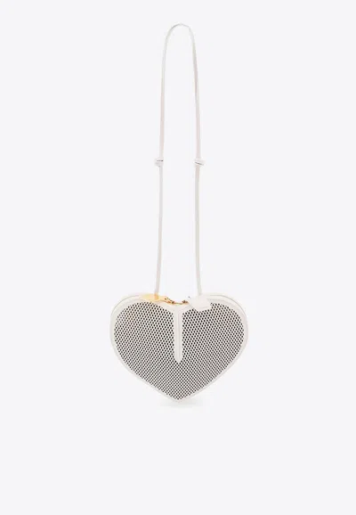 Alaïa Le Coeur Perforated Leather Crossbody Bag In White