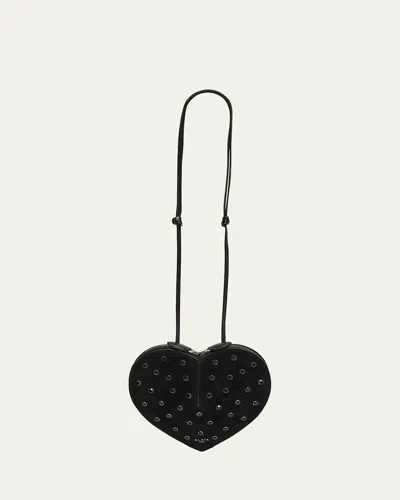 ALAÏA LE COEUR RIVETED STRASS SUEDE CROSSBODY BAG