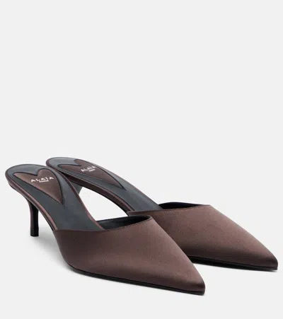 Alaïa Le Coeur 55 Satin Mules In Brown
